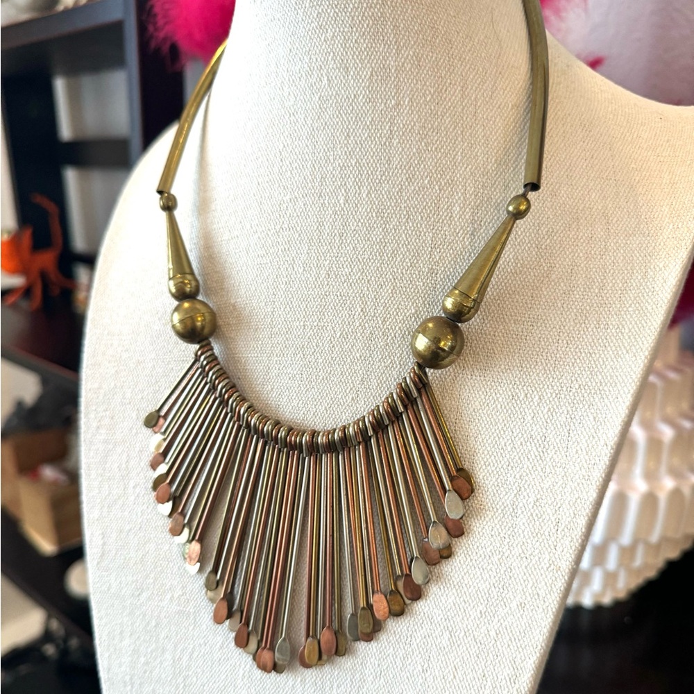 Vintage Brass and Copper Statement Necklace - Picture 5 of 6